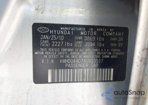 2010 Hyundai Elantra Gls from USA, damaged, VIN KMHDU4AD7AU993517